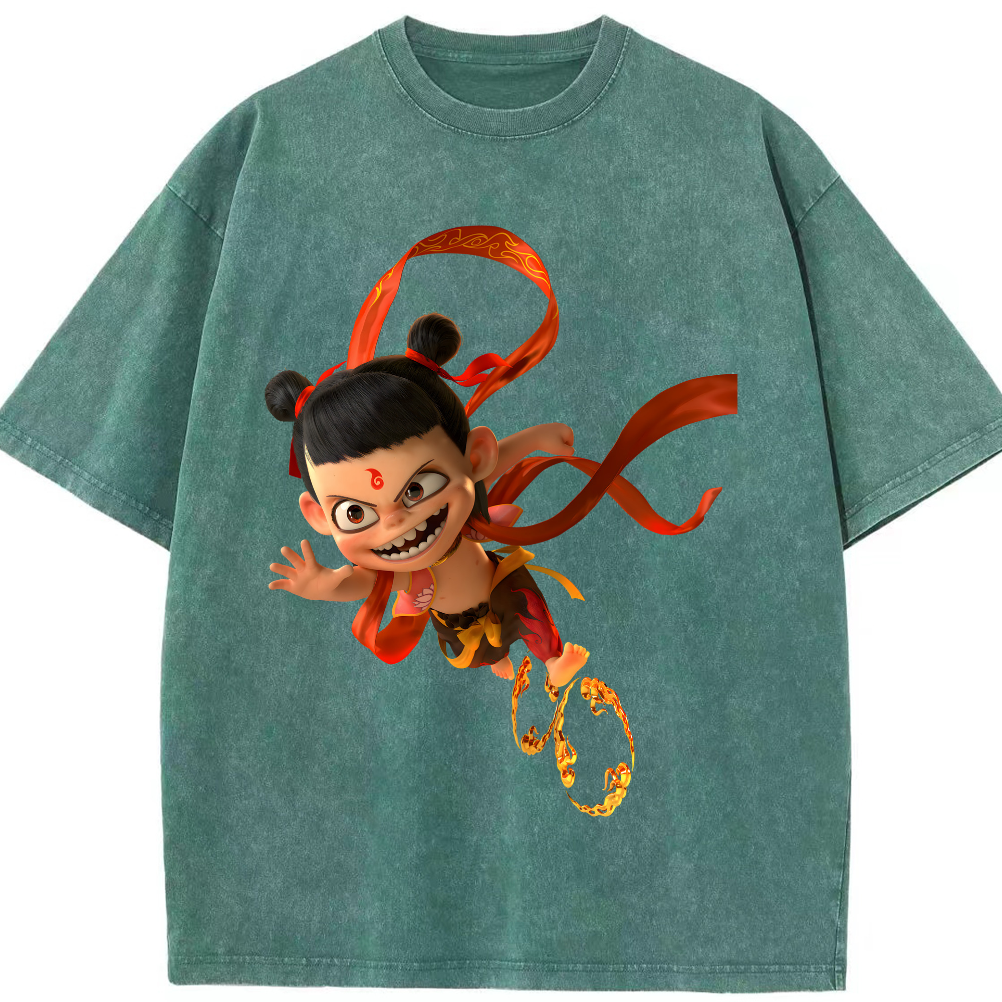 （画像用） Ne Zha 2 ナタ 魔童の大暴れ 綿100% ヴィンテージ風 半袖Tシャツ（フロントプリント）